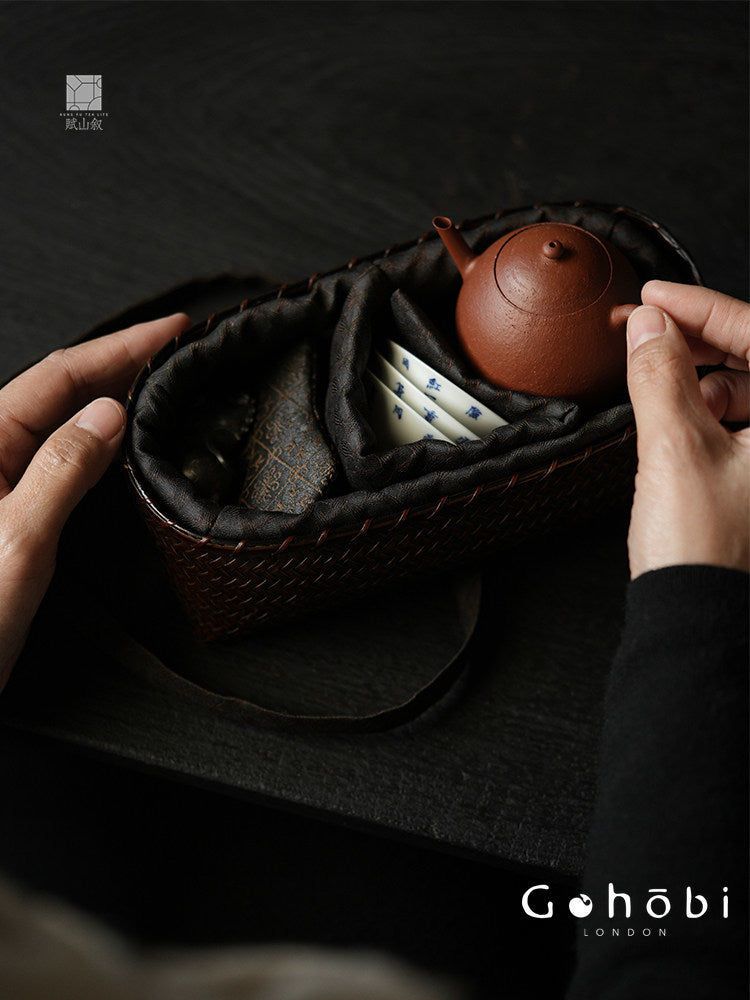 [賦山敘 x Gohobi] Gohobi Bamboo Travel Tea Box – Portable Tea Set Storage Bag with Carry Strap