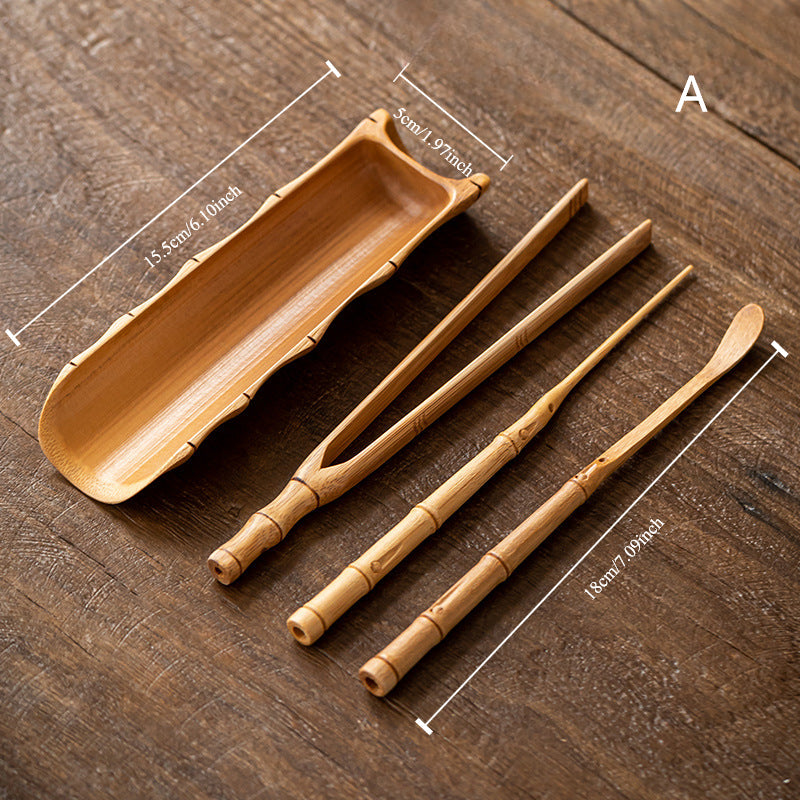 Gohobi Retro Bamboo Chaze Tea Tool Set – Handmade Chinese Tea Lotus Scoop, Teaspoon & Tea Needle Three-Piece Set