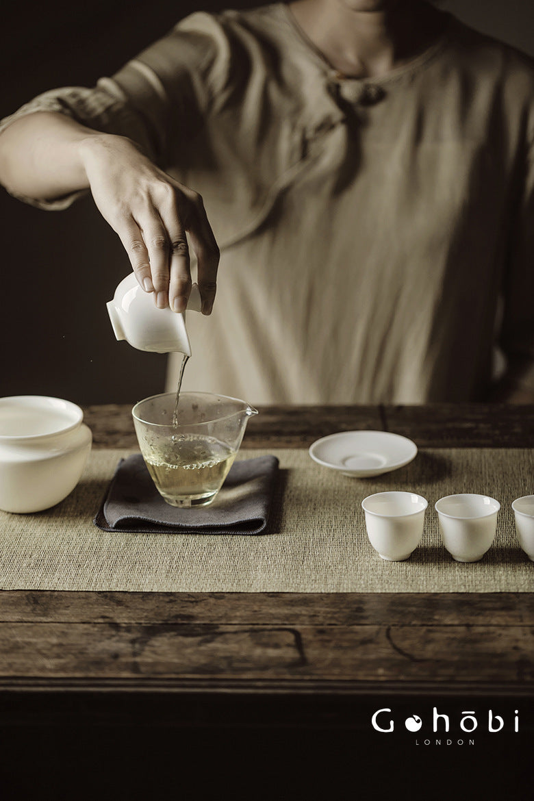 Gohobi Handmade White Jade Porcelain Gaiwan – Thin Porcelain Tea Bowl with Saucer