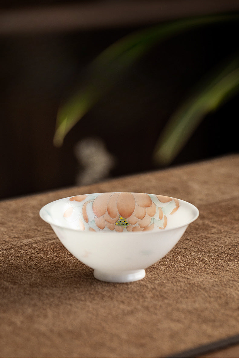 Gohobi Hand-painted Jade White Lotus Porcelain Tea Cup