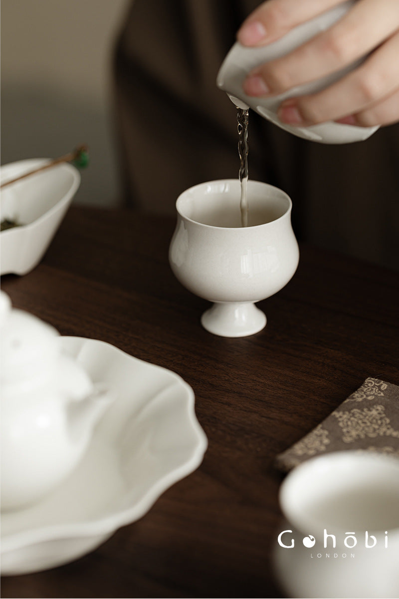 Gohobi Wood Ash Glaze High Foot Teacup – Song Style Bergamot Gongfu Master Cup