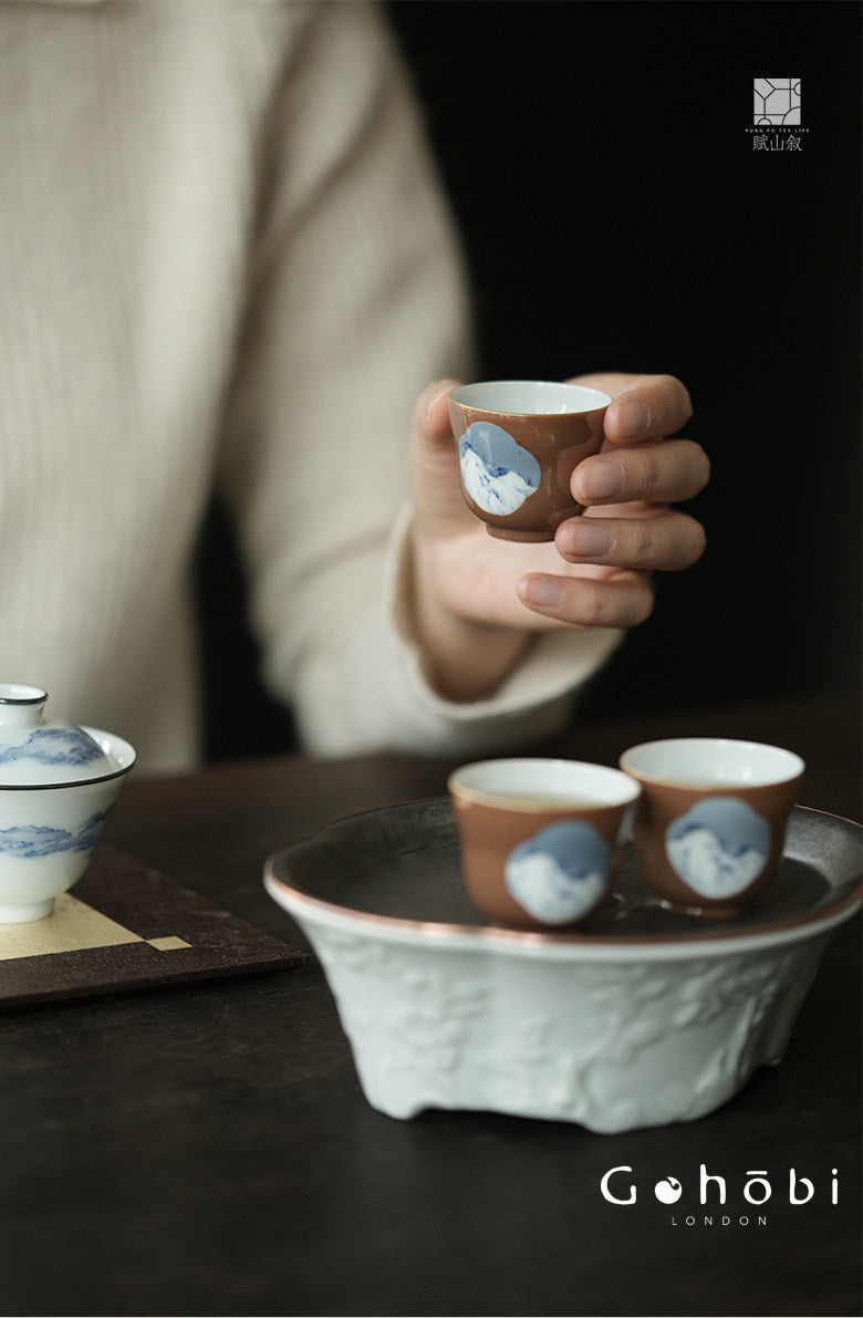 [賦山敘 x Gohobi] Gohobi Jingdezhen Hand-Painted Blue and White Teacup – Begonia Snow View Fulu Guest Cup