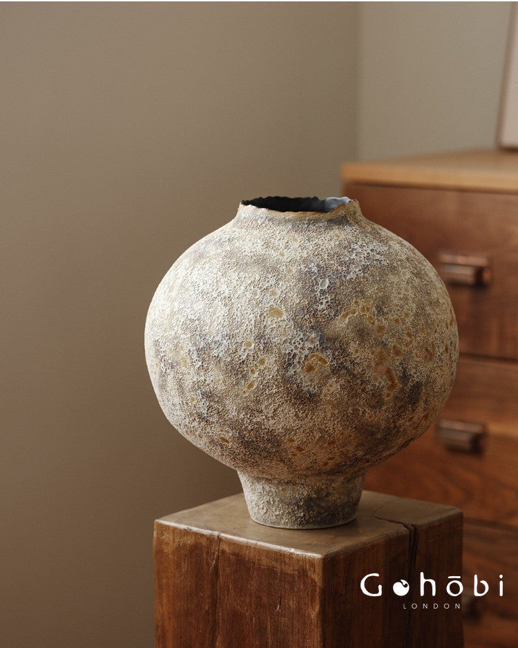 Gohobi Japanese Style Wabi-Sabi Sand Texture Large Ceramic Vase – Handmade Decorative Ornament