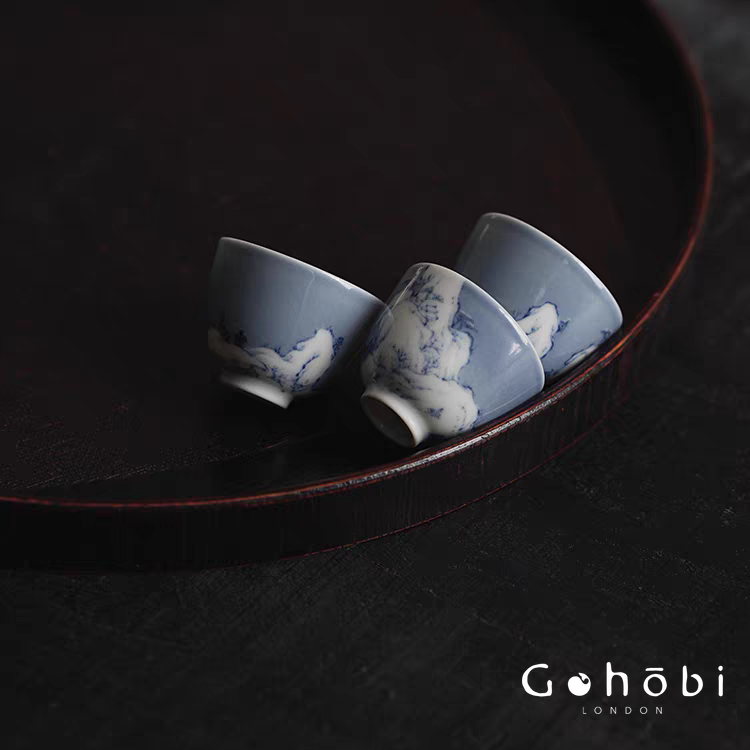 [賦山敘 x Gohobi] Gohobi Jingdezhen Hand-Painted Snow Landscape Teacup – Blue Scattering Glaze Gongfu Guest Cup