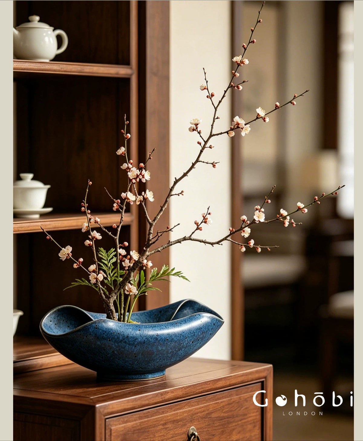 Gohobi Japanese Ikebana Ceramic Vase – Jingdezhen Medieval Style Large Flower Arrangement Vessel