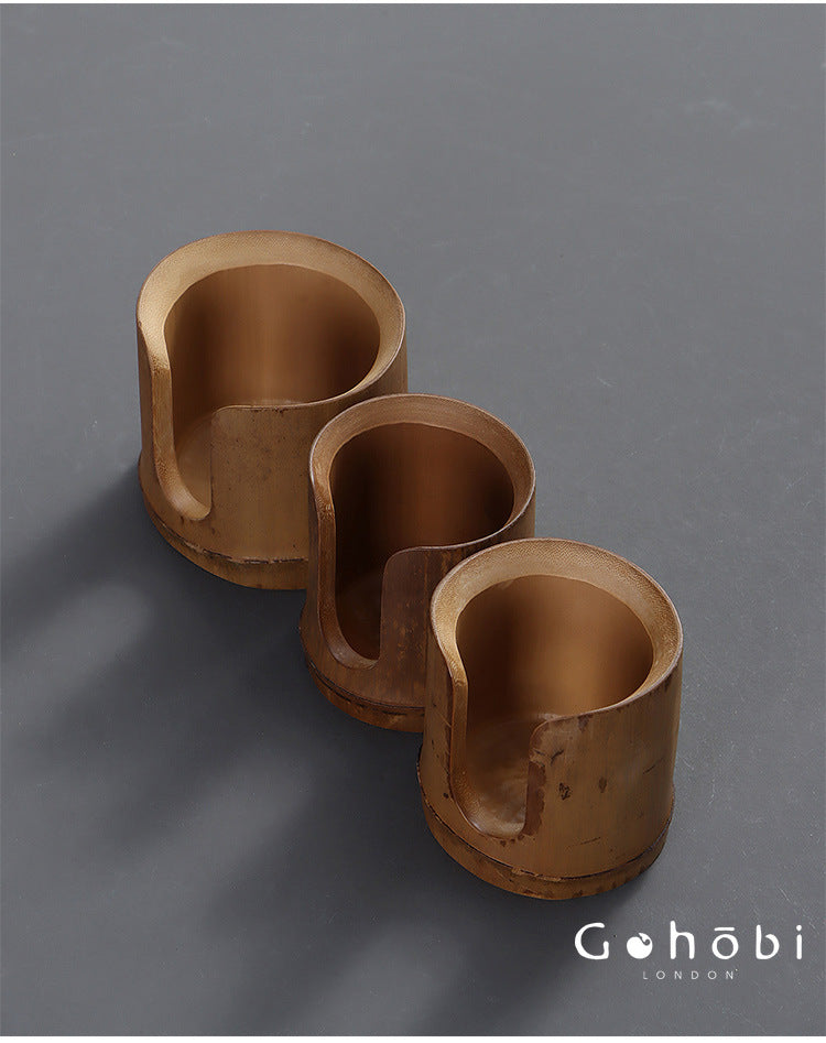 Gohobi Bamboo Woven Tea Cup Holder Basket – Zen Style Tea Set Storage Tube & Chopstick Basket