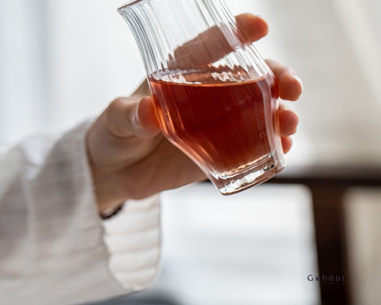 Gohobi Handmade Striped Glass Aroma Tea Cup --Ideal for Matcha, Lattes & Desserts