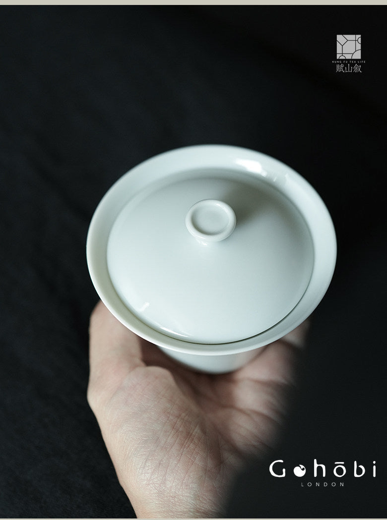 [賦山敘 x Gohobi] Gohobi Pure White Porcelain Gaiwan – Horseshoe Shape Thin Porcelain Gongfu Tea Bowl