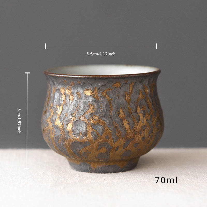 Gohobi Ceramic Gilded Hammer Pattern Black Tea Cup – 70ml Handmade Gongfu Tasting Cup