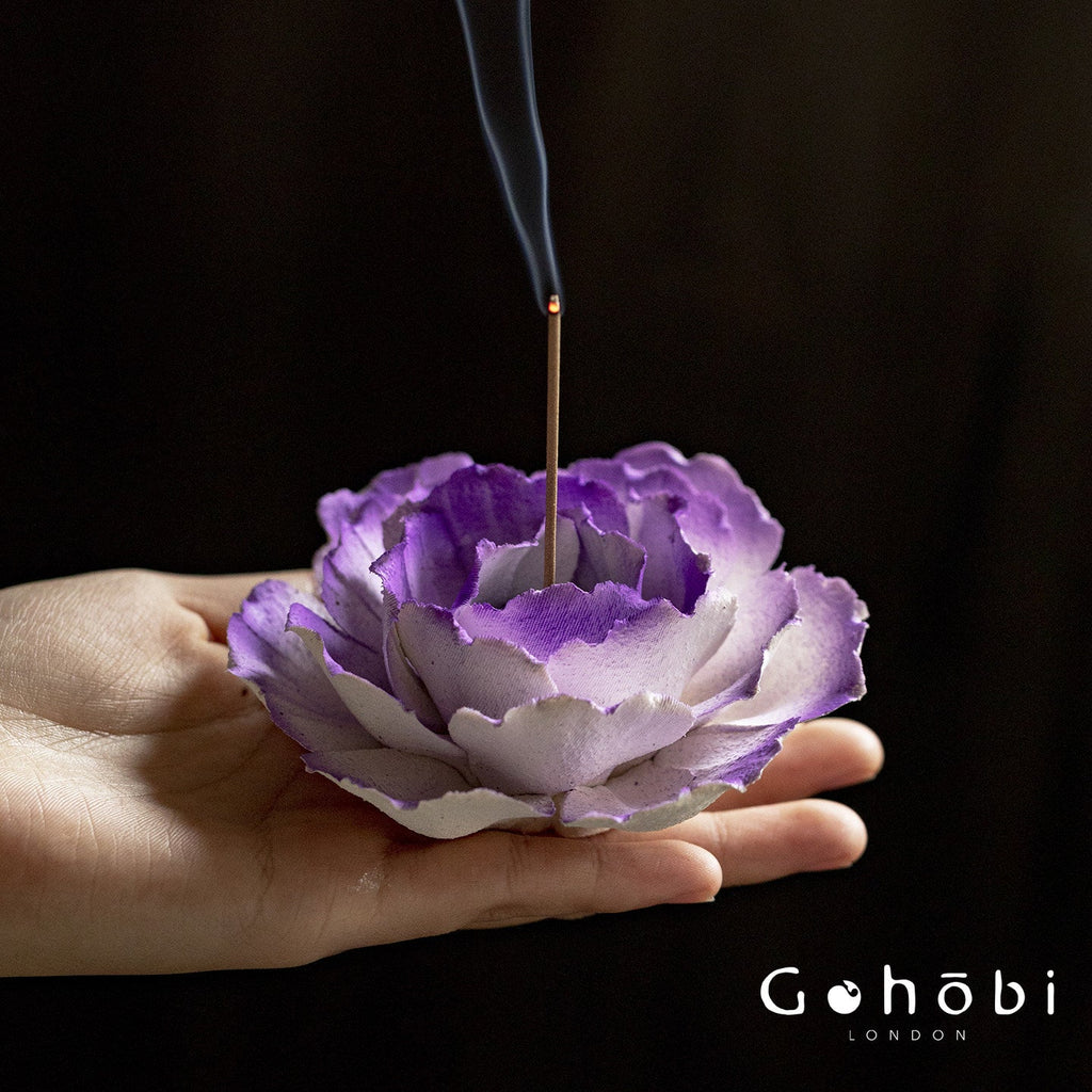 Gohobi Handmade Floral Incense Holder 010 - Purple and Pink Peony