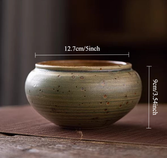 Gohobi Jingdezhen Handmade Ceramic Tea Waste Bowl – Retro Green Coarse Pottery Gongfu Tea Wash
