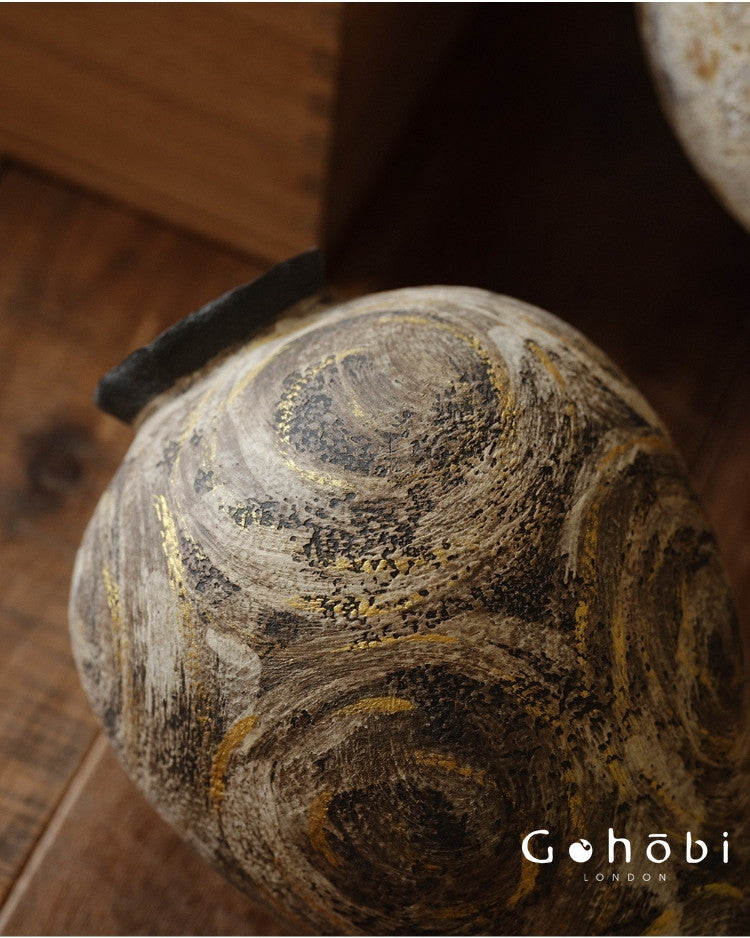 Gohobi Wabi-Sabi Japanese Style Ceramic Vase – Handmade Jingdezhen Sand Texture Flower Vase
