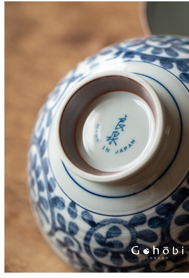 Gohobi Japanese Ancient Dyed Blue Rice Bowl – Minoya Porcelain Tableware [Made in Japan]