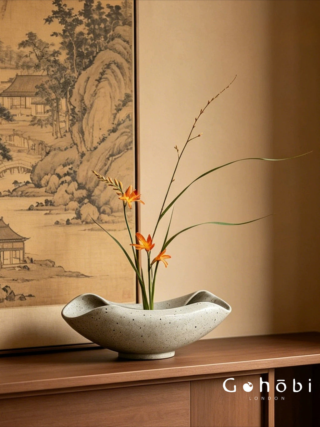 Gohobi Japanese Ikebana Ceramic Vase – Jingdezhen Medieval Style Large Flower Arrangement Vessel