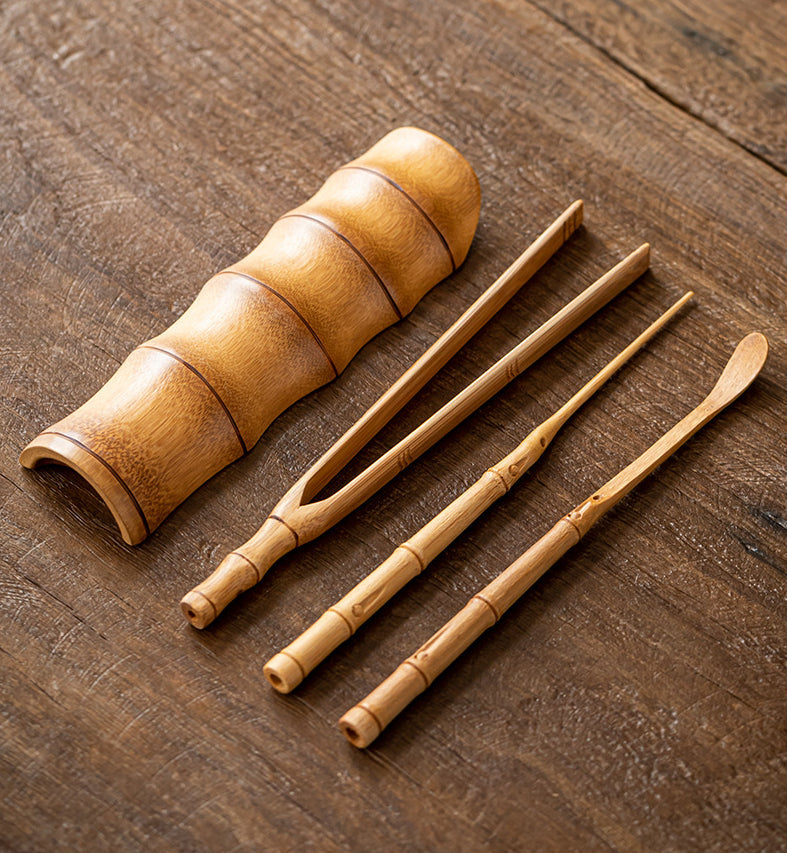 Gohobi Retro Bamboo Chaze Tea Tool Set – Handmade Chinese Tea Lotus Scoop, Teaspoon & Tea Needle Three-Piece Set