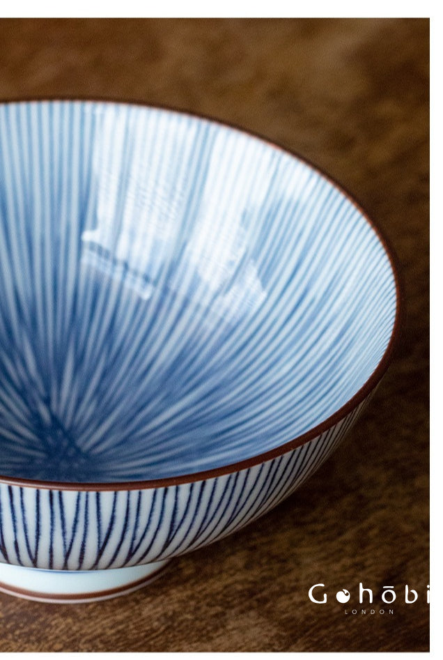 Gohobi Japanese Ancient Dyed Blue Rice Bowl – Minoya Porcelain Tableware [Made in Japan]