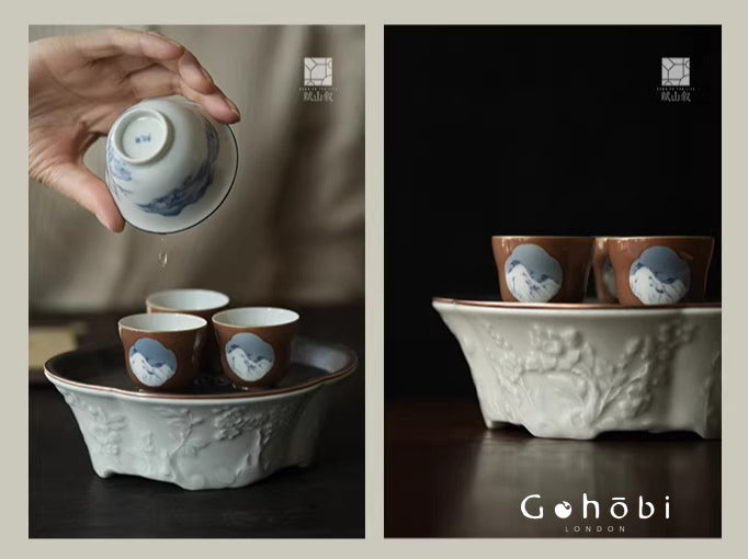 [賦山敘 x Gohobi] Gohobi Jingdezhen Hand-Painted Blue and White Teacup – Begonia Snow View Fulu Guest Cup