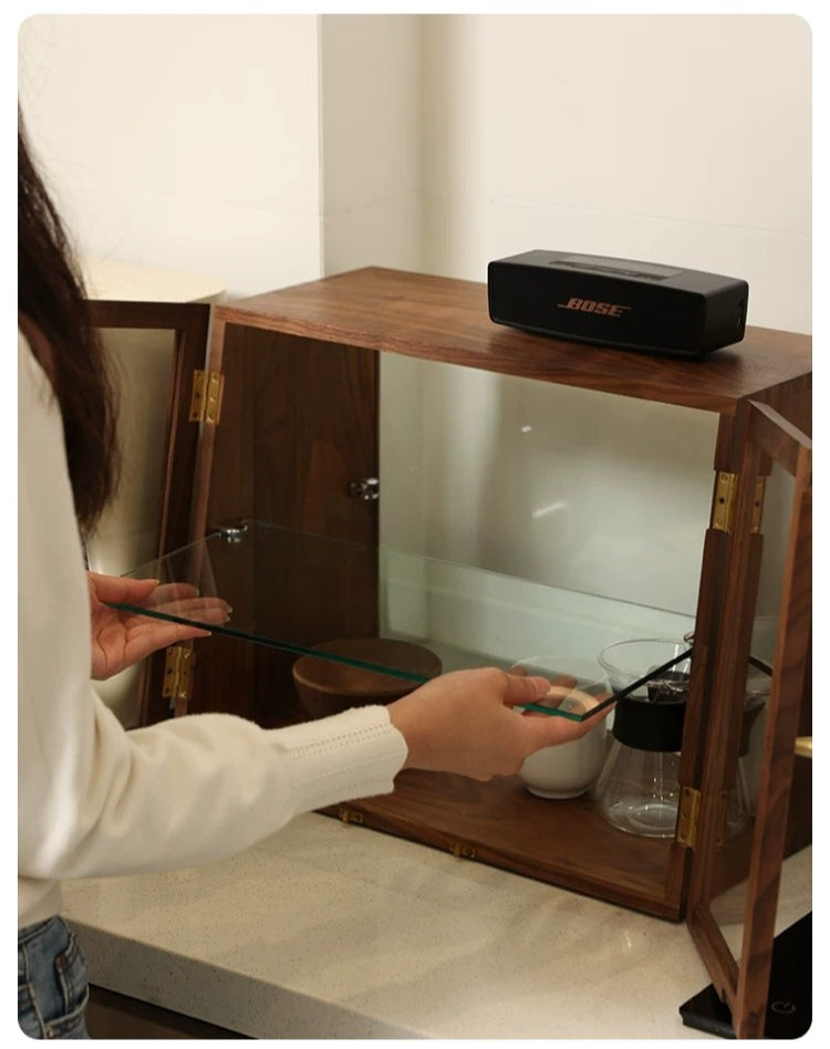 Gohobi Black Walnut Storage Cabinet – Solid Wood Medieval Style Tea and Tableware Cabinet (Clearance - Display)