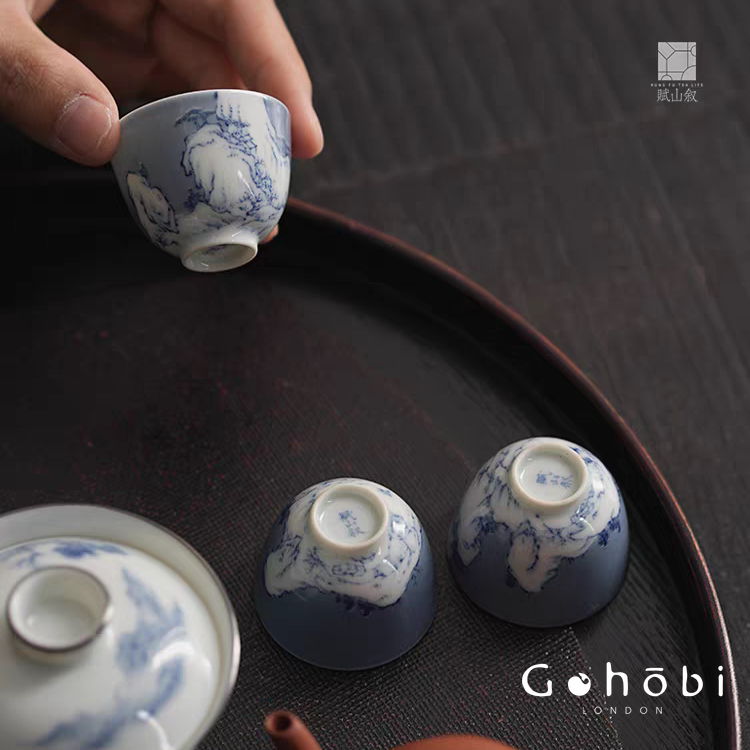 [賦山敘 x Gohobi] Gohobi Jingdezhen Hand-Painted Snow Landscape Teacup – Blue Scattering Glaze Gongfu Guest Cup