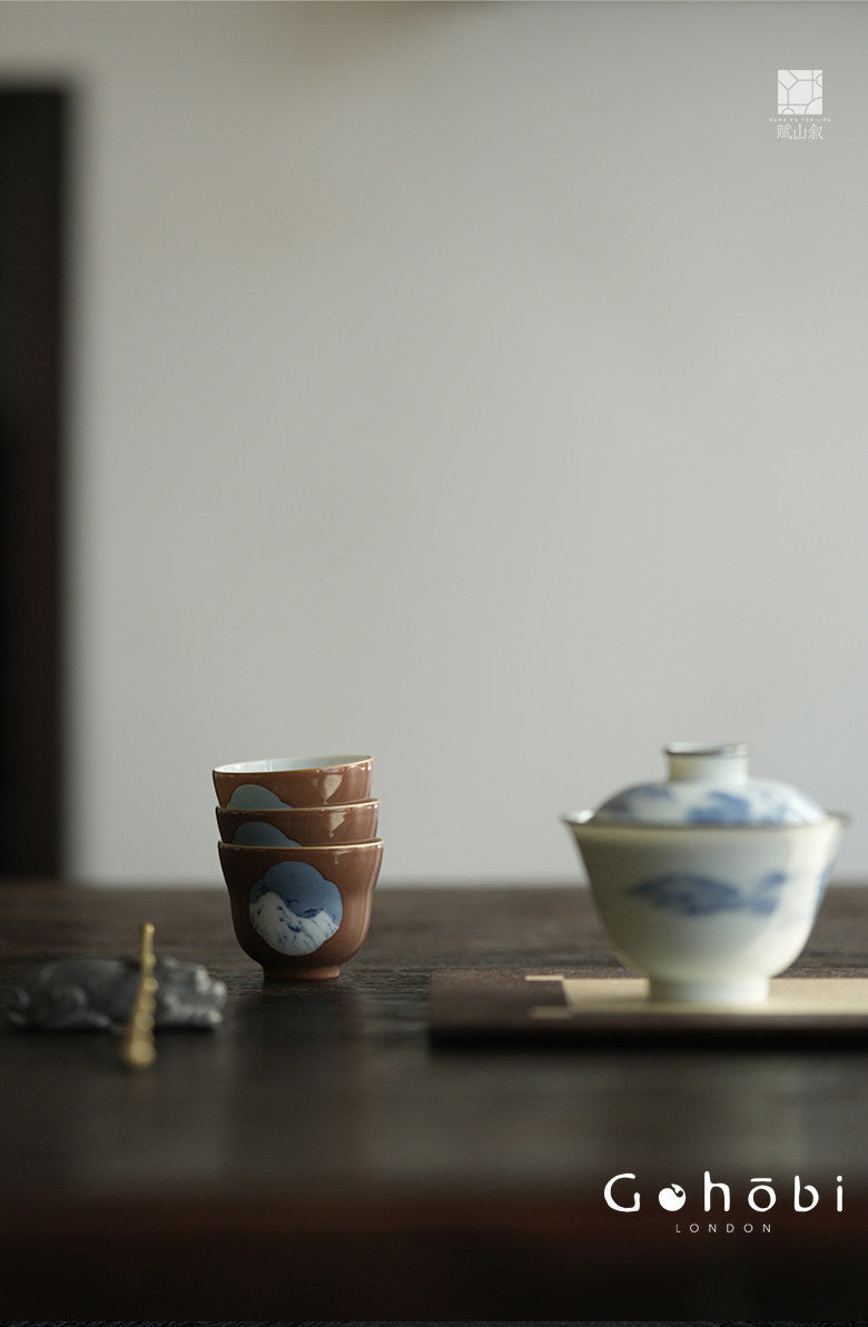 [賦山敘 x Gohobi] Gohobi Jingdezhen Hand-Painted Blue and White Teacup – Begonia Snow View Fulu Guest Cup