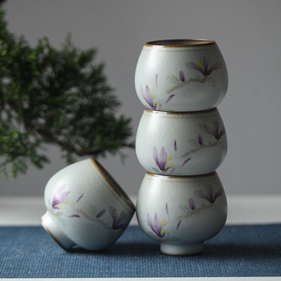Gohobi Hand painted Magnolia Tea Cup Ceramic Chinese Gongfu tea Kung fu tea Japanese Chado