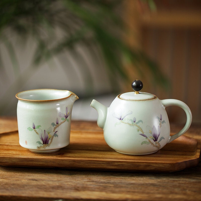 Gohobi Hand-painted Magnolia Teapot Ceramic Chinese Gongfu tea Kung fu tea Japanese Chado