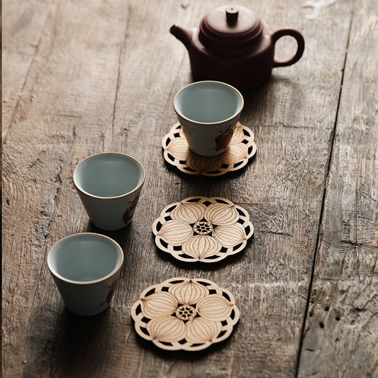 Gohobi A set of 3 bamboo Coaster Chinese Gongfu tea Kung fu tea Teaware Japanese Chado bamboo coaster unique handmade coaster