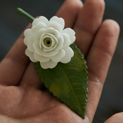 Gohobi Handmade Ceramic White lotus  White camellia  Incense stick holder Gongfu tea Japanese Chado