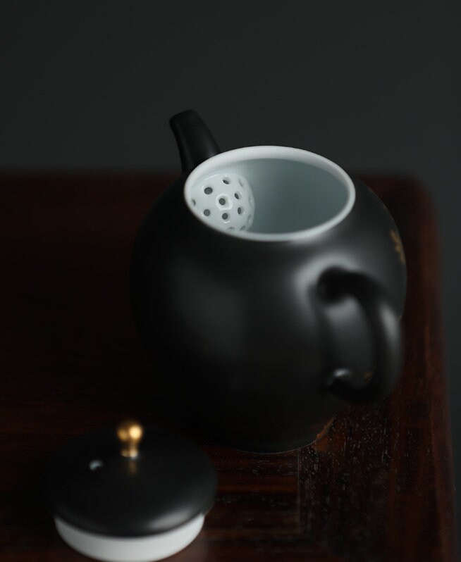 LAST ONE Gohobi Hand painted Bamboo Stone Black Teapot Ceramic Chinese Gongfu tea Kung fu tea Japanese Chado