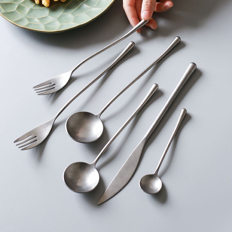 Gohobi a set of 5 stonewashed cutlery set 100% stainless steel travel cutlery set