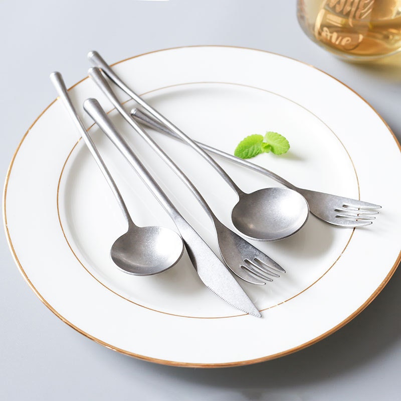 Gohobi a set of 5 stonewashed cutlery set 100% stainless steel travel cutlery set