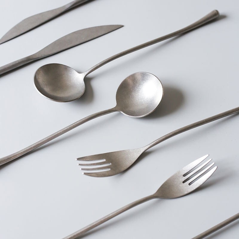 Gohobi a set of 5 stonewashed cutlery set 100% stainless steel travel cutlery set