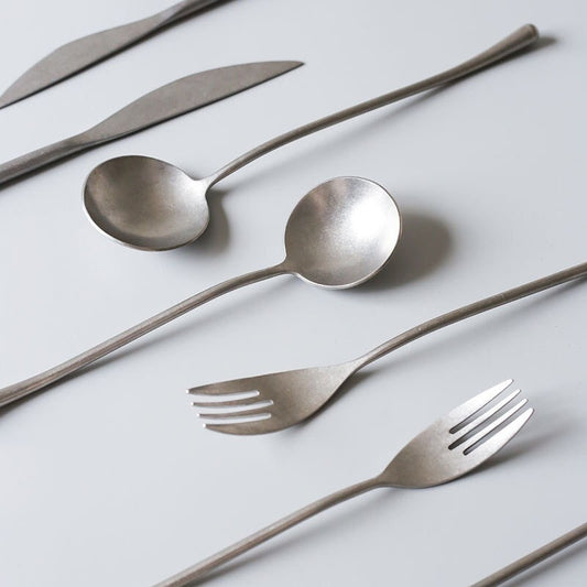 Gohobi a set of 5 stonewashed cutlery set 100% stainless steel travel cutlery set