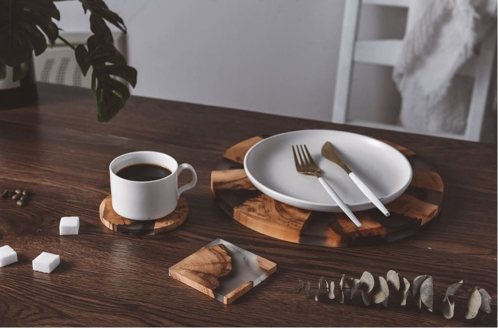Gohobi 10CM (3.94”) Round Square wooden Resin coaster epoxy tea unique handmade gift placemats Teaware Japanese house living room