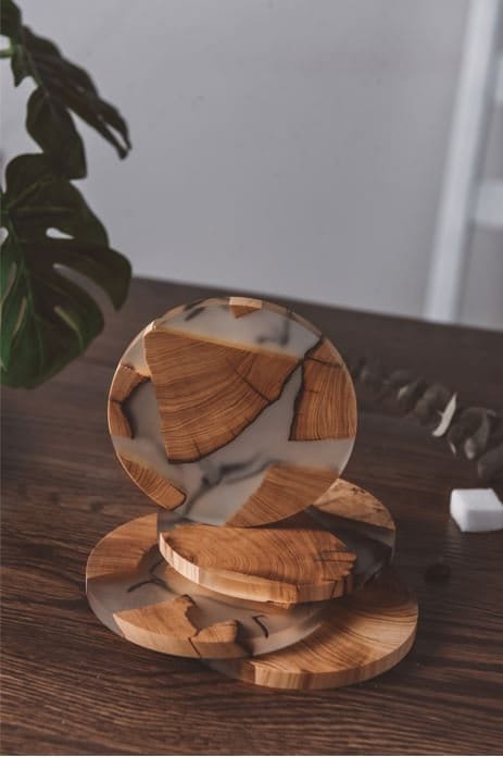 Gohobi 10CM (3.94”) Round Square wooden Resin coaster epoxy tea unique handmade gift placemats Teaware Japanese house living room