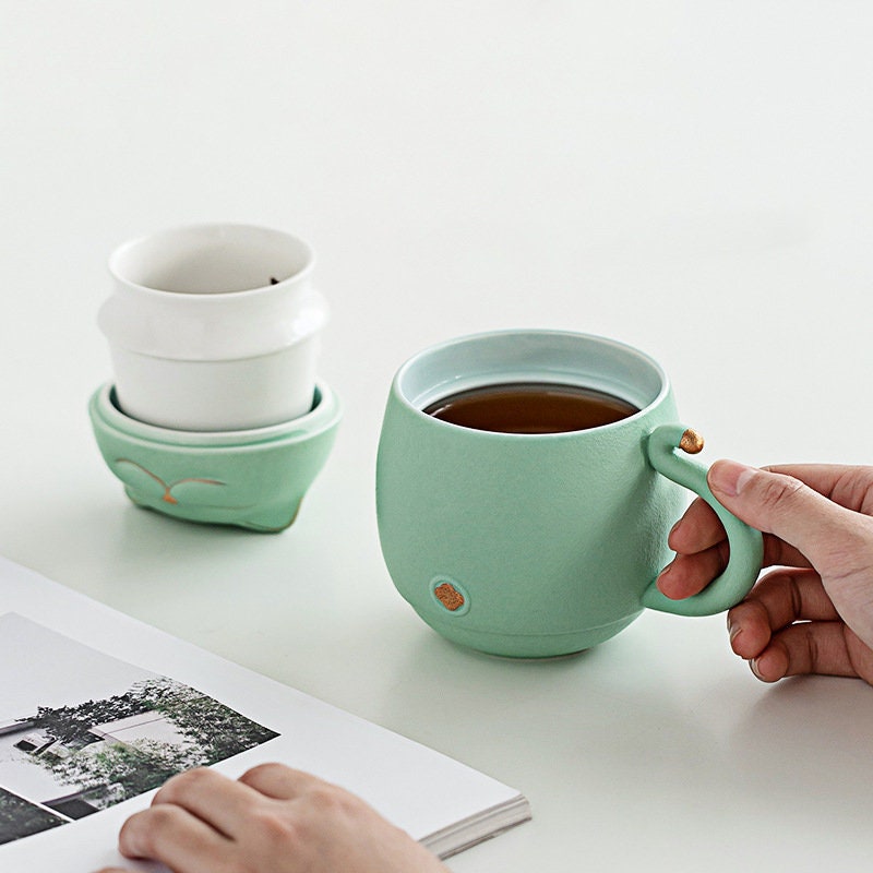 Gohobi Cat tea cup [UK stock] with Infuser office Tea Mug with Lid  Lucky cat Japanese cat tea mug
