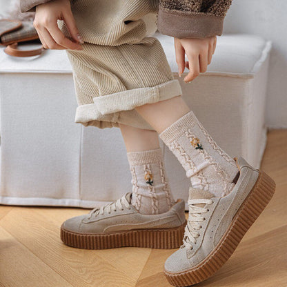 Floral wool socks Women Winter Socks gift wool flowers floral Korean Japanese green