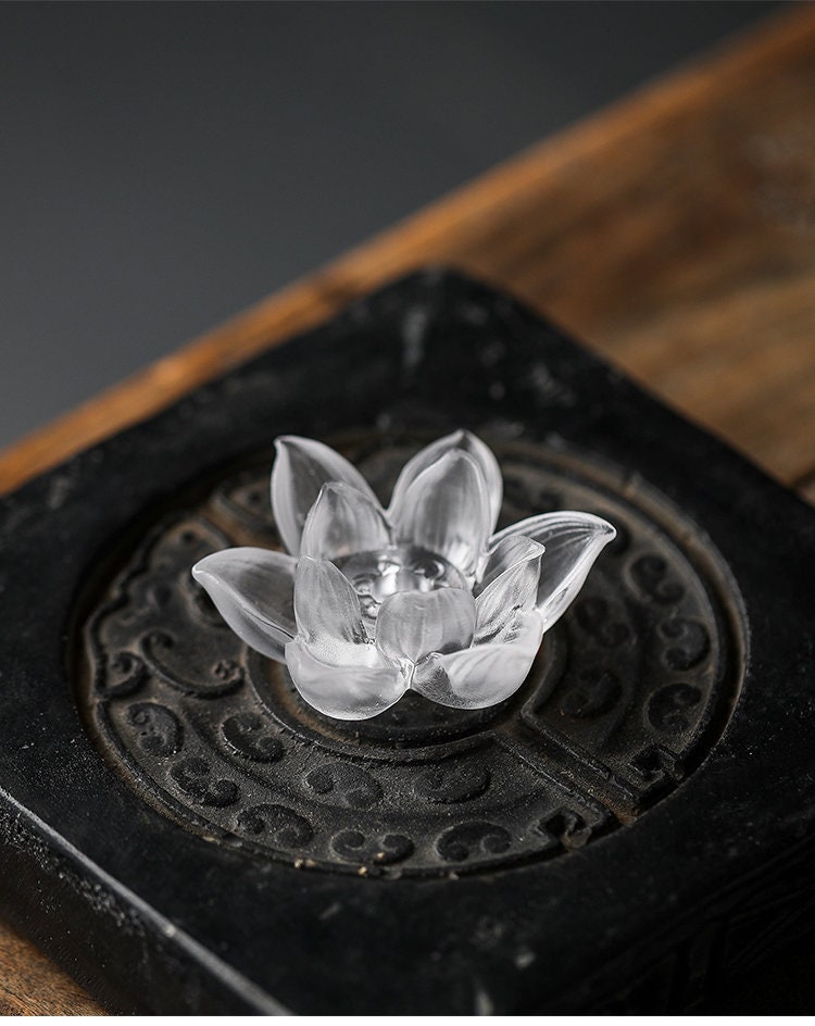 Gohobi Handmade glass incense burner pink and clear lotus Incense stick holder Gongfu tea Japanese Lotus