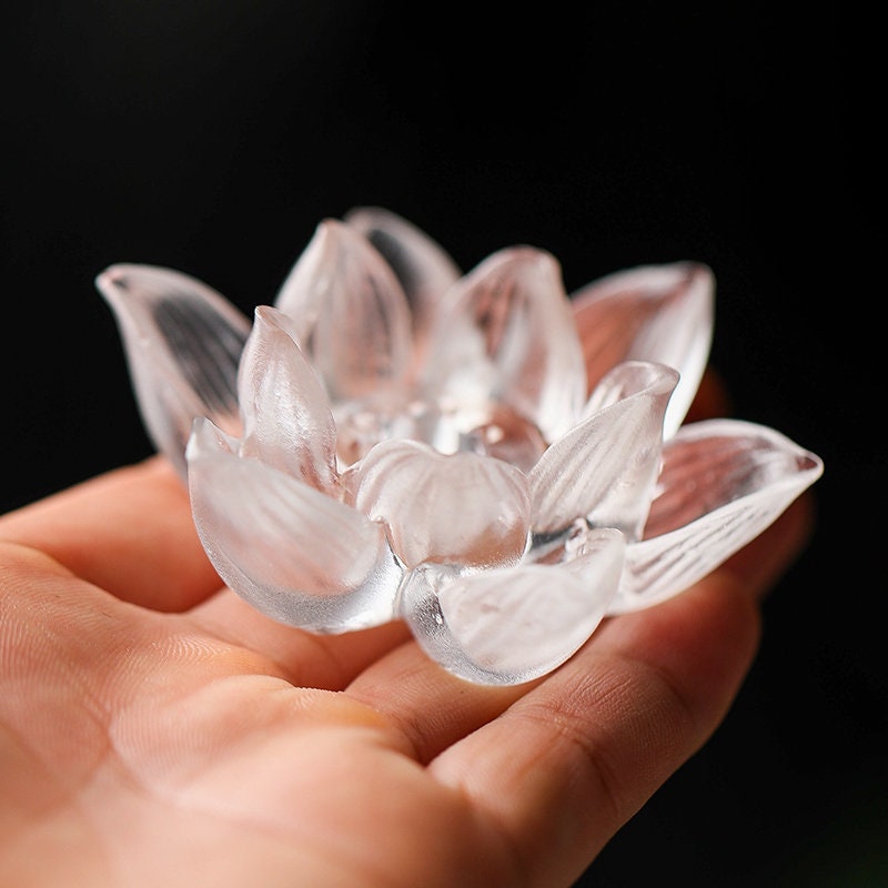 Gohobi Handmade glass incense burner pink and clear lotus Incense stick holder Gongfu tea Japanese Lotus