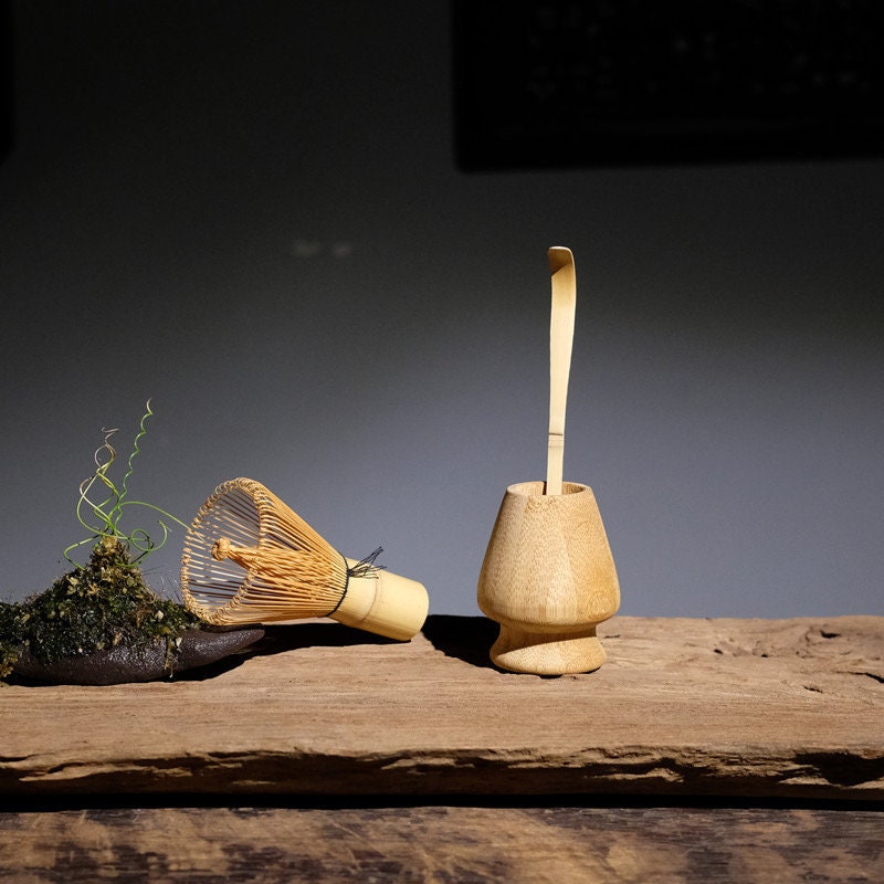 Gohobi Bamboo Matcha Tool Set with Bamboo Whisk, whisk holder and spoon, tea ceremony tool gift set, Japanese Tea tool set