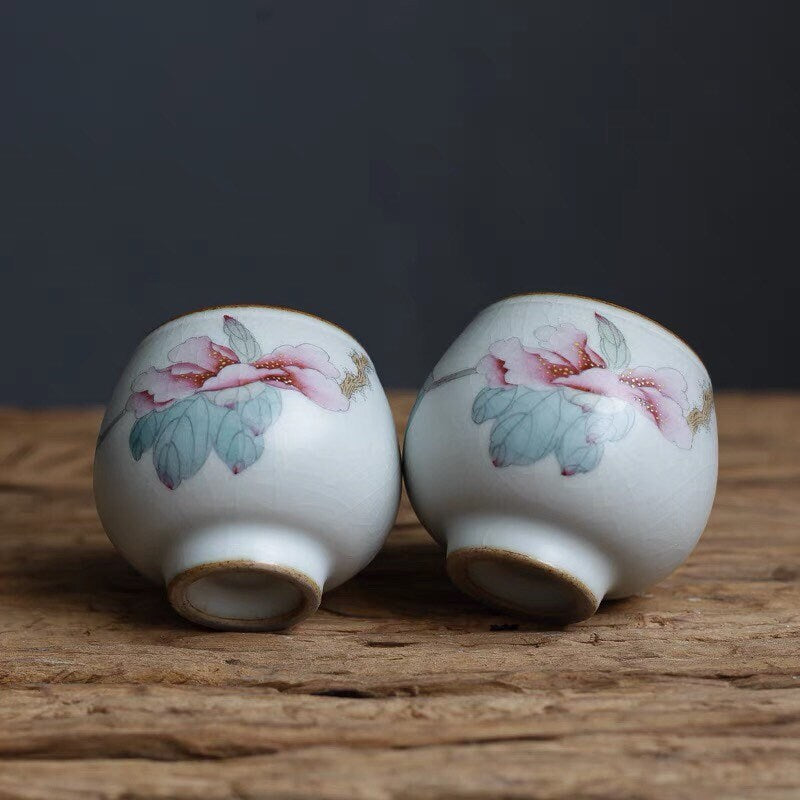 Gohobi Hand painted fair cup tea pitcher Peony Tea Cup Ceramic Chinese Gongfu tea Kung fu tea Japanese Chado Oriental tea cup