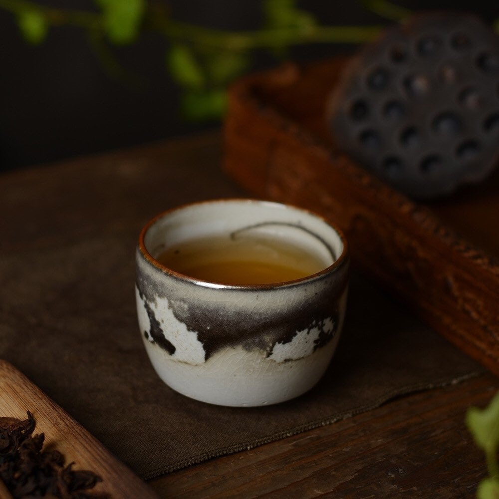 Gohobi Handmade ceramic tea cup Chinese Gongfu tea Japanese Teacup small green tea cup [Black ink collection]