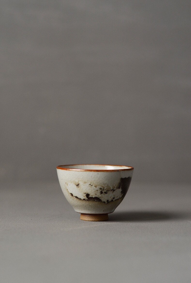 Gohobi Handmade ceramic tea pitcher fair cup Chinese Gongfu tea Japanese Teacup small green tea cup [Black ink collection]