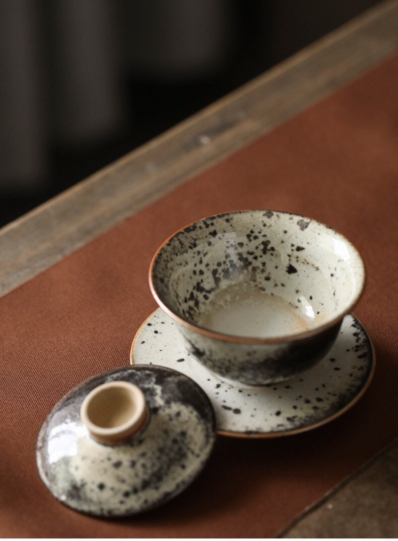Gohobi Handmade ceramic tea pitcher fair cup Chinese Gongfu tea Japanese Teacup small green tea cup [Black ink collection]