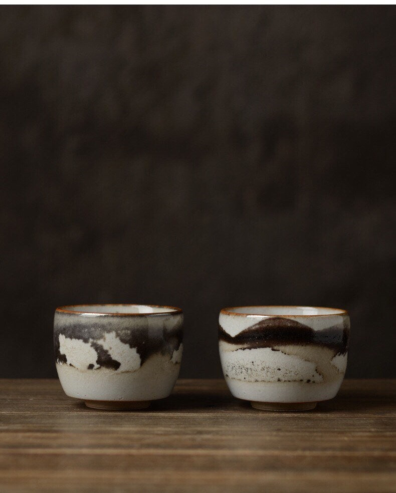 Gohobi Handmade ceramic tea cup Chinese Gongfu tea Japanese Teacup small green tea cup [Black ink collection]