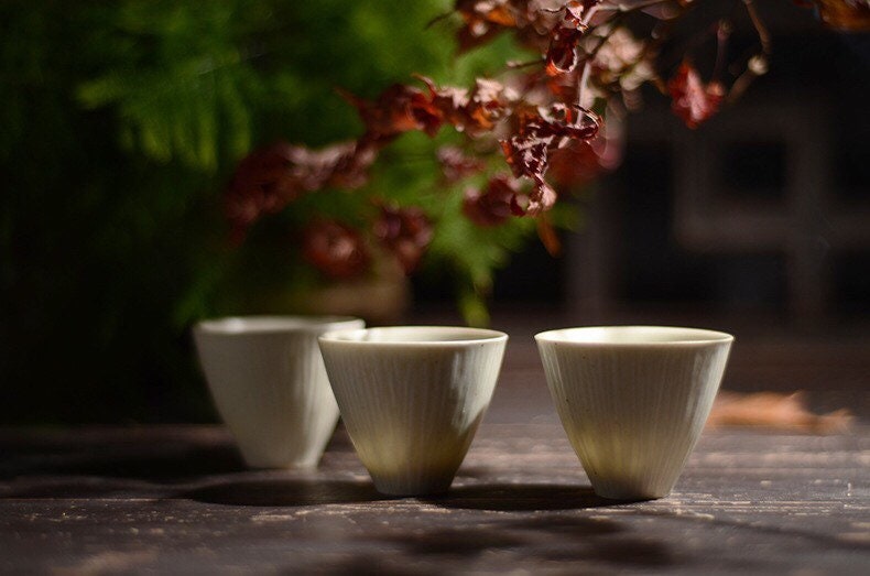 Gohobi Handmade ceramic tea pitcher fair cup Chinese Gongfu tea Japanese Teacup small green tea cup [White Matt collection] 