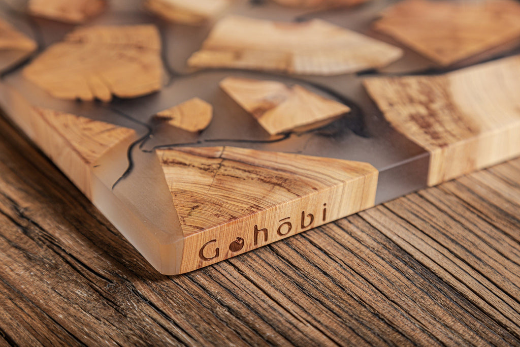 Gohobi Handmade Wood Resin placemats Rectangle 29 x 21.5cm luxury epoxy tea drink placemat unique tableware Japanese wooden drinkware unique