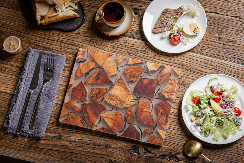 Gohobi Handmade Wood Resin placemats Rectangle 29 x 21.5cm luxury epoxy tea drink placemat unique tableware Japanese wooden drinkware unique