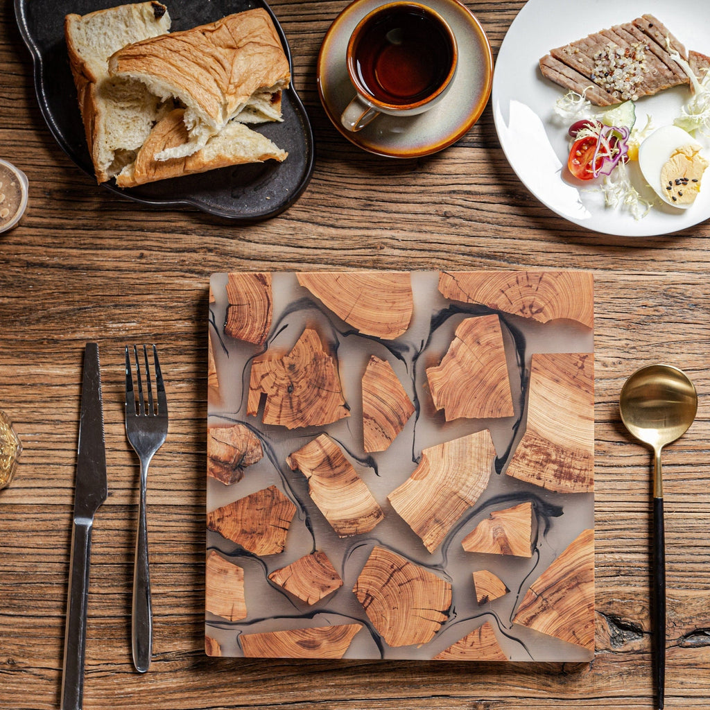 Gohobi Handmade Wood Resin placemats Square 24 cm luxury epoxy tea drink placemat unique tableware Japanese wooden drinkware unique