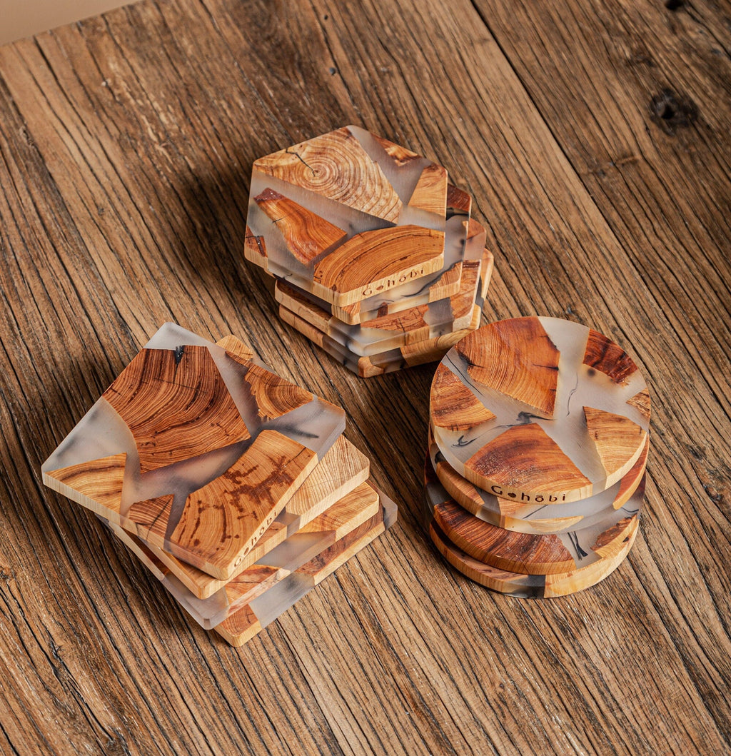 Gohobi Set of Wood Coaster Resin Coasters epoxy tea drink coasters unique handmade coaster placemats Teaware Japanese drinkware